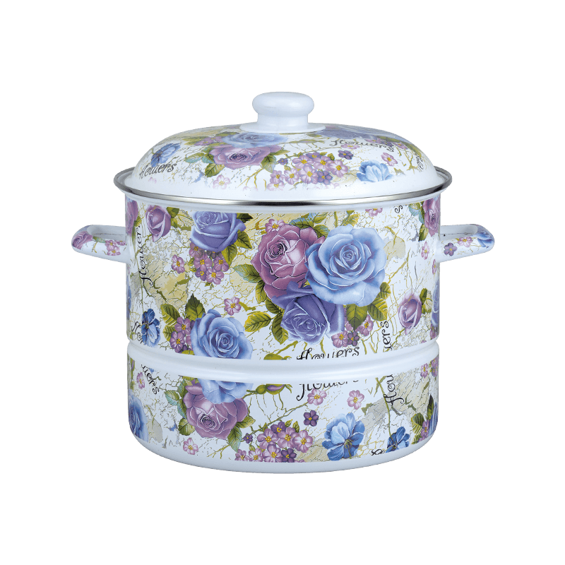 756D Pote de esmalte aço de aço inoxidável com bandeja de vapor com vapor