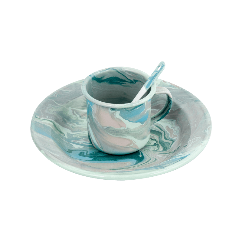 Conjunto de chá de esmalte floral europeu Conjunto de chá de esmalte floral europeu