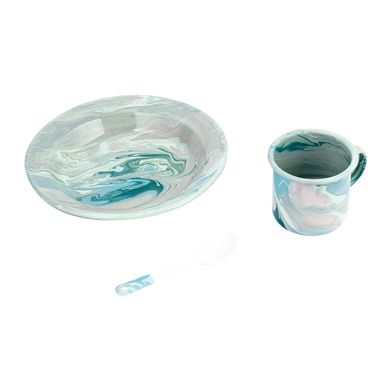 Conjunto de chá de esmalte floral europeu